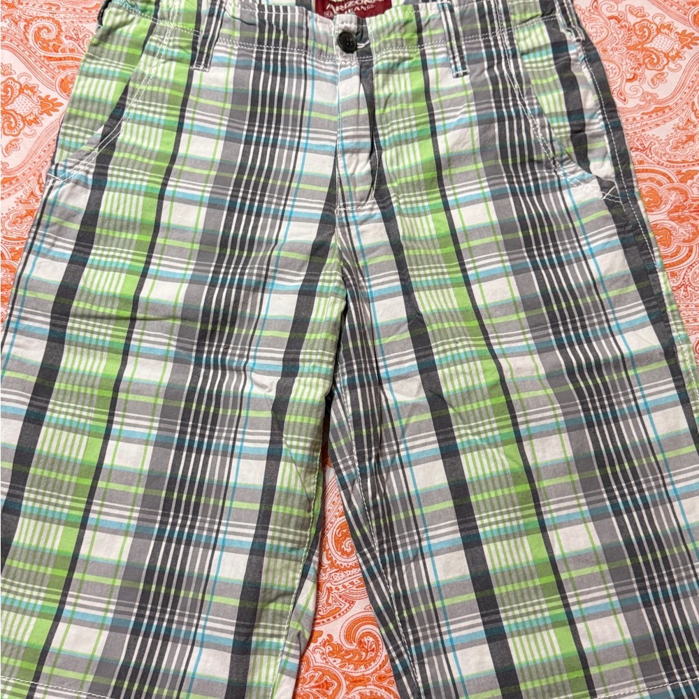 Arizona Jean Company Green and Gray Plaid Shorts